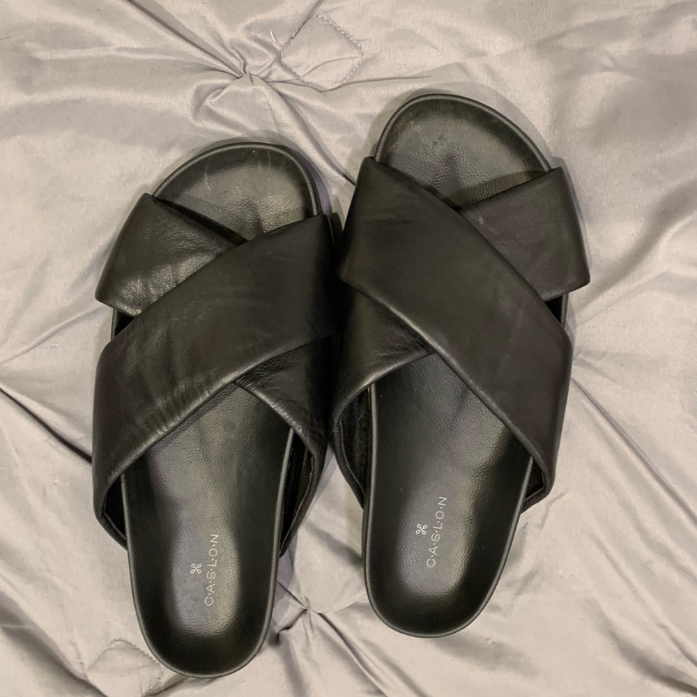Caslon Leather Black Slide Sandals Minimalist Design